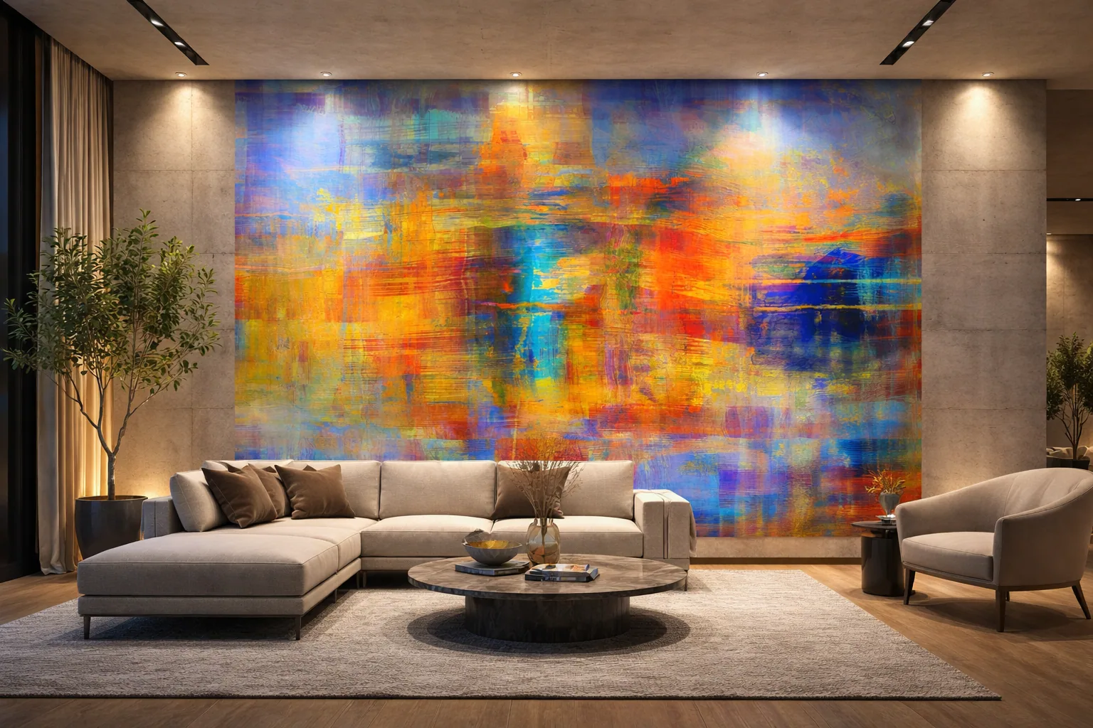 Abstract painting as living room wall